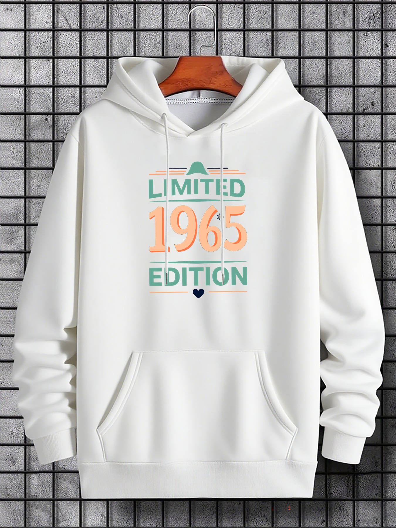 Men's Graphic Hoodie Limited 1965 Edition Bold Letters With Minimalist Blue Heart Motif Hoodie