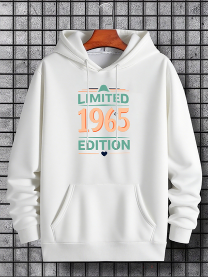 Men's Graphic Hoodie Limited 1965 Edition Bold Letters With Minimalist Blue Heart Motif Hoodie