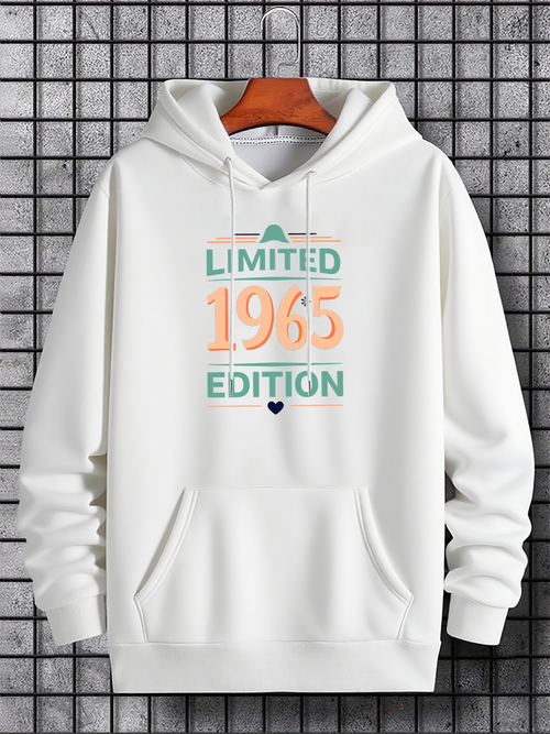Men's Graphic Hoodie Limited 1965 Edition Bold Letters With Minimalist Blue Heart Motif Hoodie