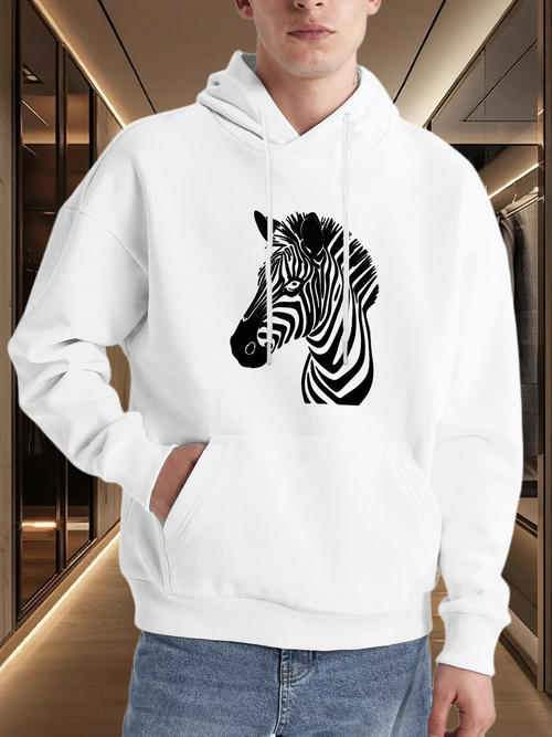 Men's Graphic Hoodie Bold Artistic Stripes With Monochrome Details Portraying Majestic Zebra Portrait