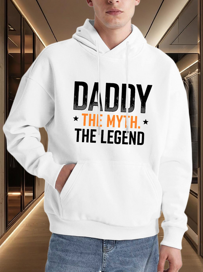 Men's Graphic Hoodie Daddy The Myth The Legend Bold Lettering With Simple Black Stars Hoodie