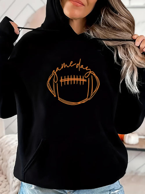 Women's Graphic Hoodie Game Day Handdrawn Football Surrounded By Playful Handwritten Letters