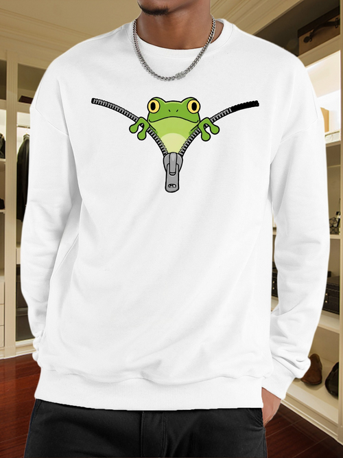 Men's Graphic Hoodie Curious Frog With Wide Eyes Holding Bicycle Handlebar