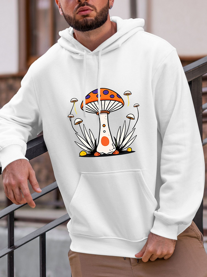 Men's Graphic Hoodie Colorful Fungi Growing Among Grass With Playful Surrounding Mushroom