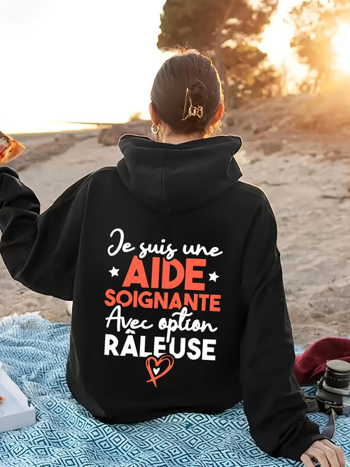 Women's Graphic Hoodie Aide Soignante text
