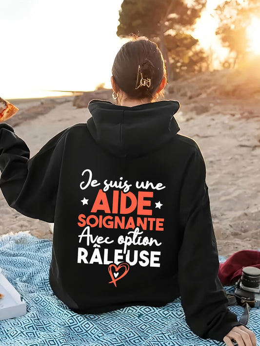 Women's Graphic Hoodie Aide Soignante text