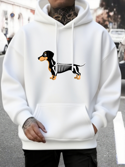 Men's Graphic Hoodie Playful Urban Skeleton Motif With Vibrant Short Haired Dachshund Dog