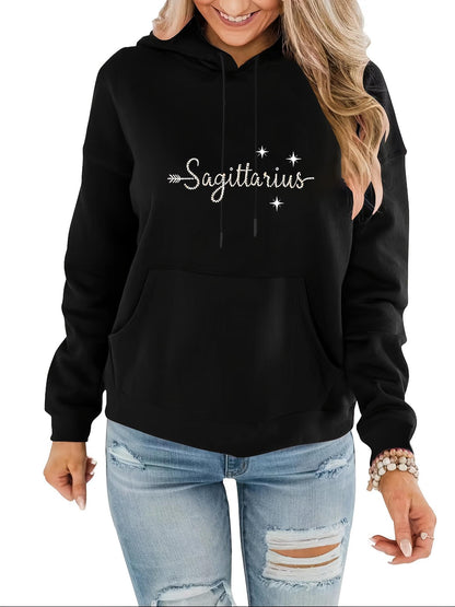 Women's Graphic Hoodie Sagittarius Constellation With Sparkling Stars Zodiac Symbol