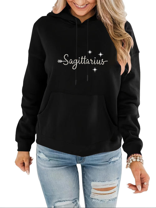 Women's Graphic Hoodie Sagittarius Constellation With Sparkling Stars Zodiac Symbol