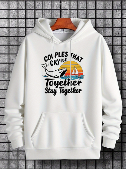 Men's Graphic Hoodie Couples That Cry Together With Sunset And Hand Drawn Waves