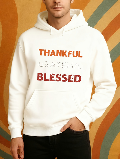 Men's Graphic Hoodie Thankful Grateful Blessed Retro Bold Lettering Hoodie