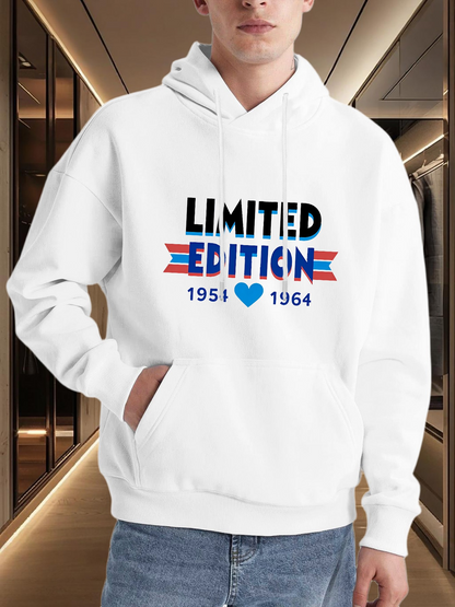 Men's Graphic Hoodie Limited Edition Blue Heart With Red Stripes Among Bold Letters Hoodie