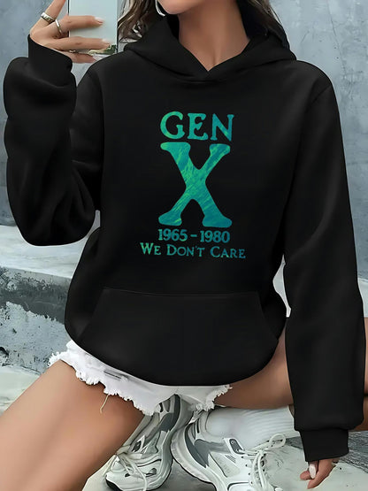 Women's Graphic Hoodie Gen X Bold Teal Lettering With Attitude On Minimalist Hoodie