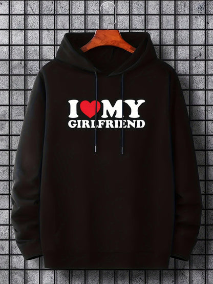 Women's Graphic Hoodie I Love My Girlfriend Bold White Letters With Red Heart On Classic Hoodie