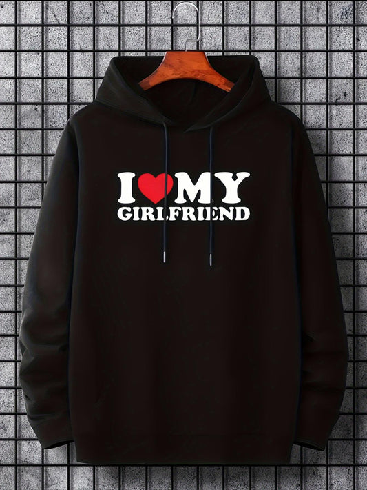 Women's Graphic Hoodie I Love My Girlfriend Bold White Letters With Red Heart On Classic Hoodie