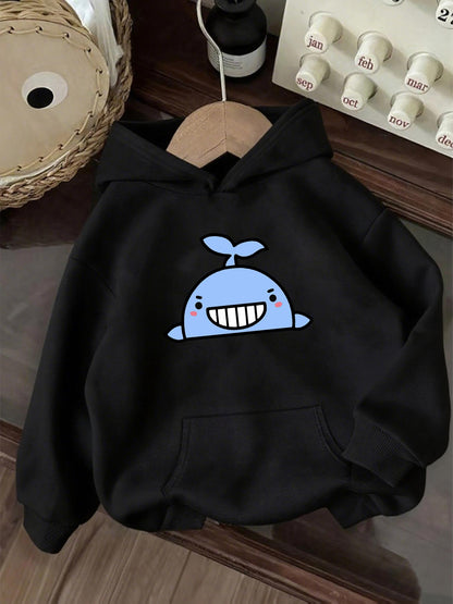 Women's Graphic Hoodie Smiling Blue Cartoon Whale With Playful Expression On Hoodie Whale