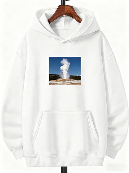 Men's Graphic Hoodie Billowing Steam Rising Skyward Over Yellowstone Geyser Landscape