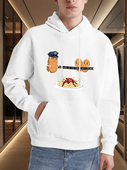 Men's Graphic Hoodie Chopsticks Holding Sushi With Cute Expressions And Spaghetti Plate