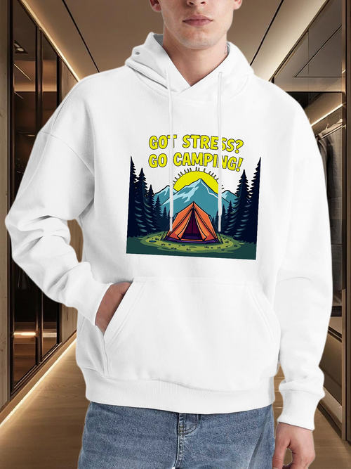 Men's Graphic Hoodie Get Stuck In Go Camping Under Sunlit Mountains Among Pine Trees Tent