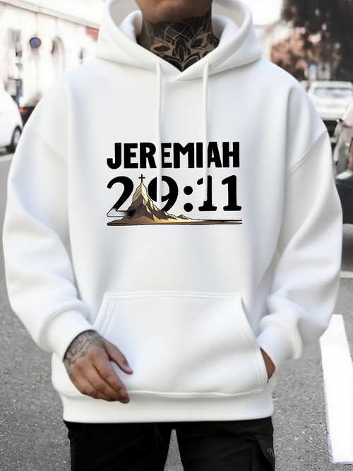 Men's Graphic Hoodie Jeremiah Twenty Eleven With Stylized Numbers And Golden Accents Scripture