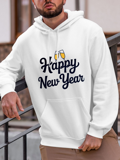 Men's Graphic Hoodie Happy New Year With Toasting Champagne Glasses Festive Celebration Hoodie