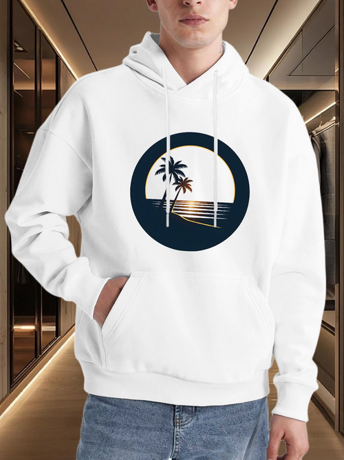 Men's Graphic Hoodie Sunset Reflections With Palm Trees Framed By Ocean Horizon