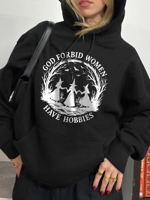 Women's Graphic Hoodie God Forbid Women Dancing Under Crescent Moon With Branches Silhouette Hobby