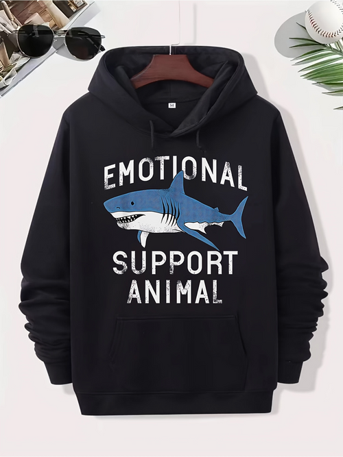 Men's Graphic Hoodie Emotional Support Animal Swimming Playfully Under Deep Blue Water Shark