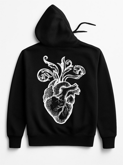 Women's Graphic Hoodie Intricate Botanical Veins Flowing Out Of Anatomical Heart