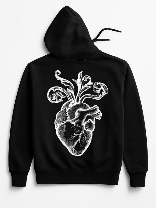 Women's Graphic Hoodie Intricate Botanical Veins Flowing Out Of Anatomical Heart