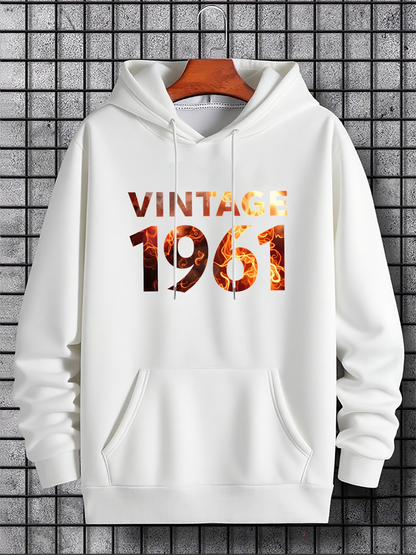Men's Graphic Hoodie Vintage Fiery Patterned Number 1961 Hoodie