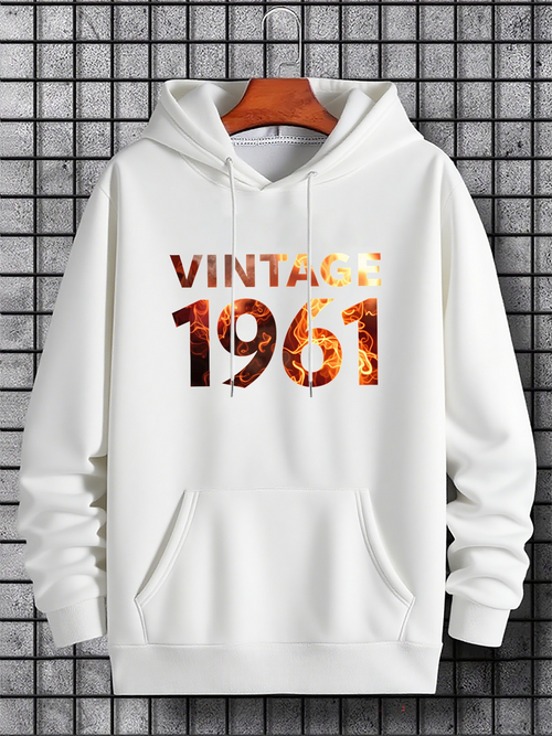 Men's Graphic Hoodie Vintage Fiery Patterned Number 1961 Hoodie
