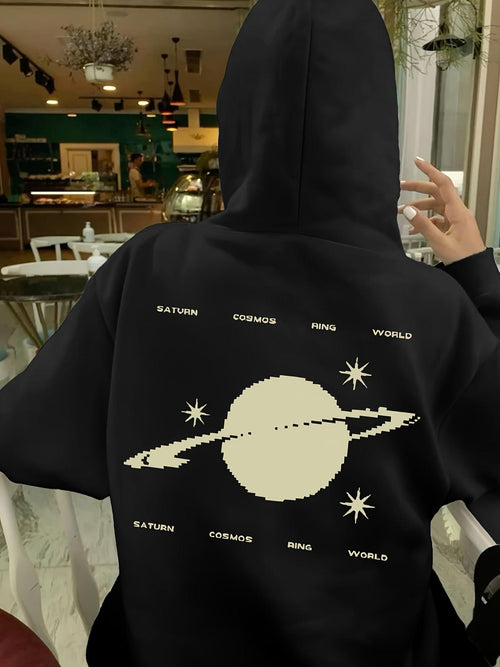 Women's Graphic Hoodie Saturn Surrounded By Stars And Orbiting Planets Saturn