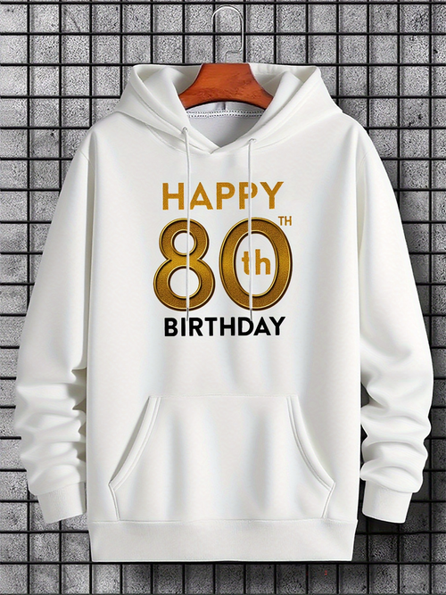 Men's Graphic Hoodie Happy 80th Birthday Golden Letters With Minimalist Modern Typography Hoodie