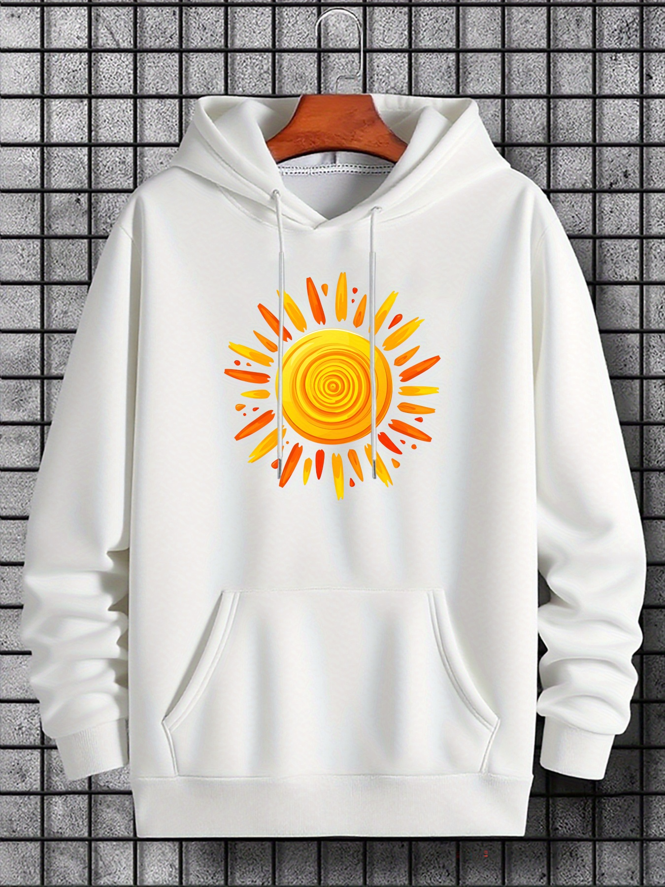 Men's Graphic Hoodie Radiant Sun With Bold Bright Yellow Circular Rays Sun
