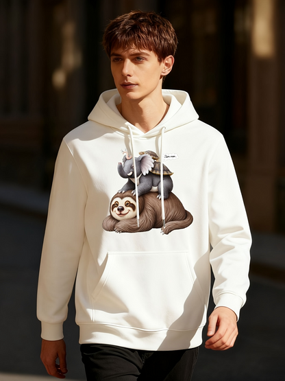 Men's Graphic Hoodie Playful Elephant Resting Calmly With A Peaceful Giant Sloth