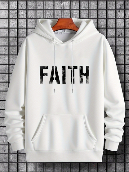 Men's Graphic Hoodie Faith Bold Black Lettering On Clean White Hoodie Faith