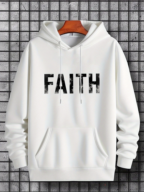 Men's Graphic Hoodie Faith Bold Black Lettering On Clean White Hoodie Faith