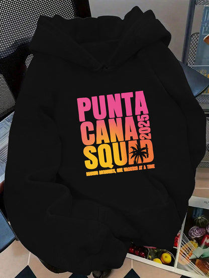 Women's Graphic Hoodie Punta Cana Squad With Palm Silhouette Bright Sunset Gradient Hoodie