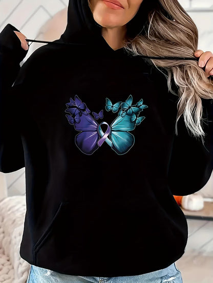Women's Graphic Hoodie Gradient Blue And Purple Ribbon With Butterfly Wings