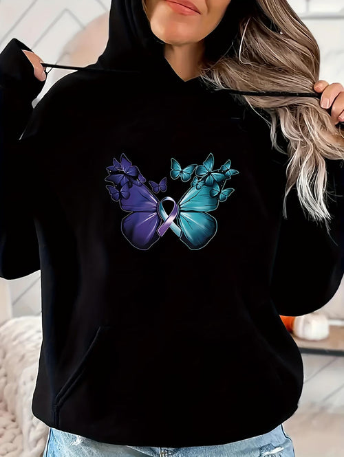 Women's Graphic Hoodie Gradient Blue And Purple Ribbon With Butterfly Wings
