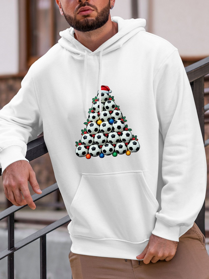 Men's Graphic Hoodie Stacked Soccer Balls Forming A Festive Holiday Tree Design