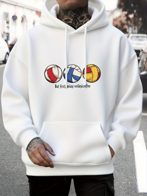 Men's Graphic Hoodie Be First Play Volleyball Colorful Balls With Graphic Pattern Volleyball