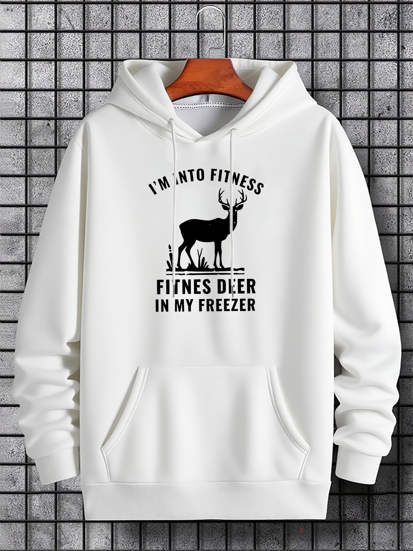 Men's Graphic Hoodie Im Into Fitness Fitnes Deer In My Freezer With Silhouette And Freezer Under Winter Night Deer