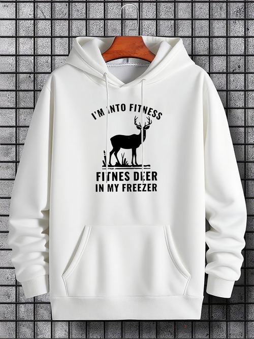 Men's Graphic Hoodie Im Into Fitness Fitnes Deer In My Freezer With Silhouette And Freezer Under Winter Night Deer