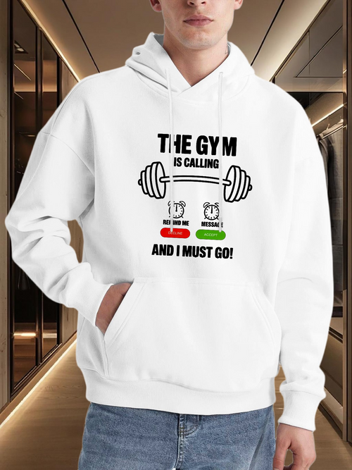 Men's Graphic Hoodie The Gym Is Calling With Funny Weights And Determined Graphic Barbell