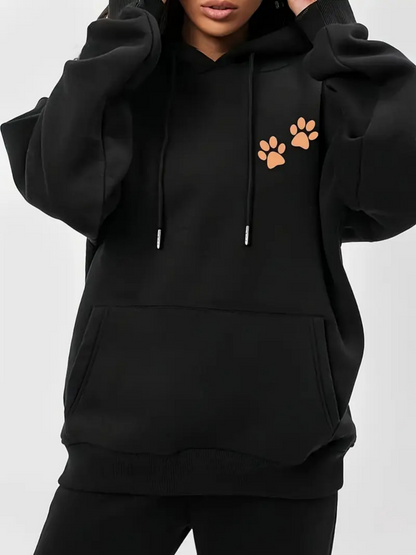 Women's Graphic Hoodie Playful Orange Paw Prints On Cozy Soft Cotton Hoodie