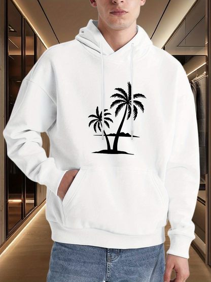 Men's Graphic Hoodie Minimalist Island With Palm Trees Under Serene Sunset Beach