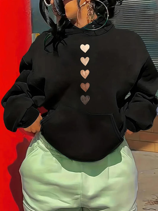 Women's Graphic Hoodie Shimmering Metallic Hearts In Vertical Cascade Pattern Heart