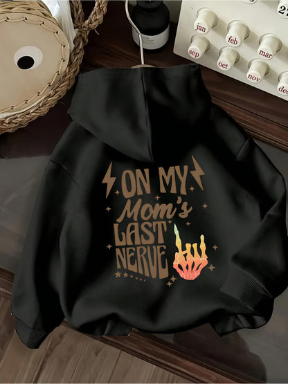 Women's Graphic Hoodie On My Moms Last Nerve With Lightning Bolts And Flaming Neon Hand Hoodie